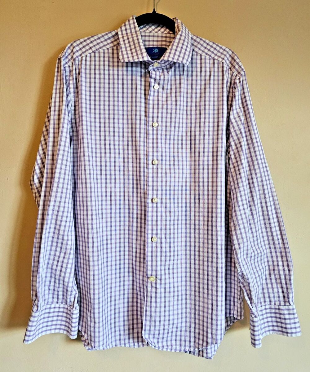 Egara Men's Long Sleeve Button Down Plaid Shirt sz L, Purple/white